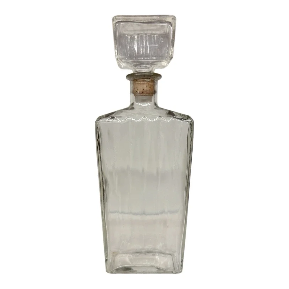Spearpoint Ribbed Decanter Pressed Glass With Glass And Cork Stopper‎ c1960s